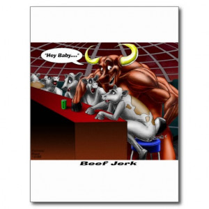 beef_jerky_origins_funny_cow_bull_cartoon_gifts_postcard ...