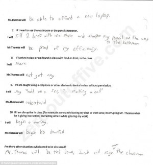 Comical: The cheeky pupil had a sarcastic answer for all ten questions ...