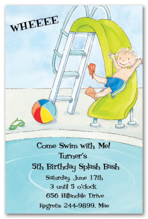 Little Boy Pool Party Birthday Party Invitations
