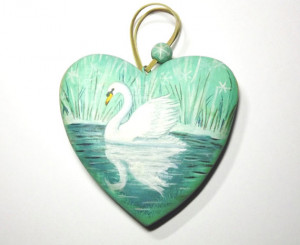 Swan heart with Kate Bush quote from '50 Words for Snow'. Handpainted ...