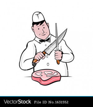 Cartoon butcher knife sharpening meat vector