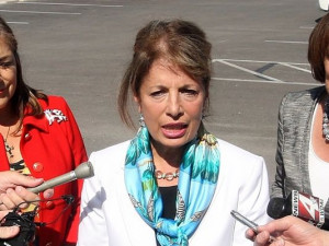 Rep. Jackie Speier, D-Calif., speaks at Lackland Air Force Base on Oct ...