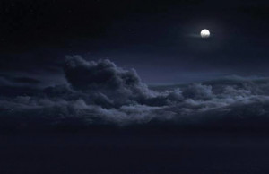 Moon, night, clouds, blue, navy, dark, sky, sea of clouds, dreamy ...