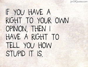 If you have a right to your own opinion, then I have a right to tell ...