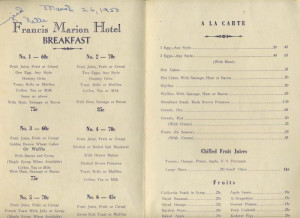 francis marion hotel breakfast menu hand dated march 26 francis marion ...