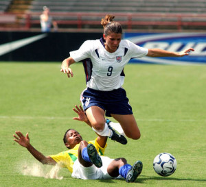 mia hamm forward for the u s women s national soccer team moves the ...