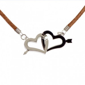 Stunning Twin Archery Hearts Silver Pendant Leather 19