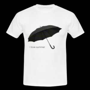 White T with umbrella logo saying I love summer