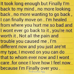 it was all me but it was you too...you also hurt me but I am over you ...