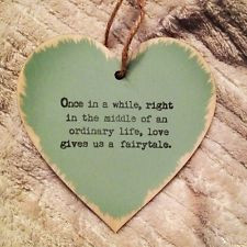 Shabby Chic Hanging Wooden Heart Sign, East Of India Style, Love Quote