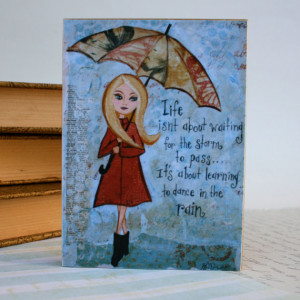 Inspirational Quote Art Block Rainy Day Girl Wall Art Mixed Media 3 x ...