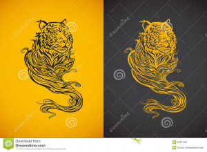 Illustration of tiger spirit, in tattoo tribal style.