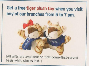 Promotional tiger plush mascots are given away to attract clients ...