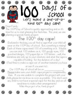 ... fun new twist on an old 100th day of school project a 100 day cape