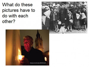 ... camps; the man in the bottom-left picture is a Holocaust survivor