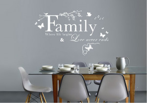 text quotes family where life begins wall stickers