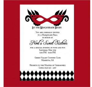 Masquerade Ball Sweet 16 Invitation in Red Black and White. $1.99, via ...