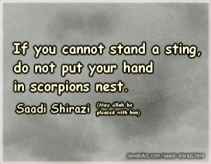 ... stand a sting,do not put your hand in scorpions nest.Saadi Shirazi