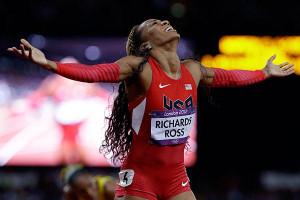 Sanya Richards-Ross celebrates her win in the women's 400-meter final ...