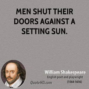 Men shut their doors against a setting sun.