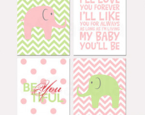 ... Elephant Animal I'll Love You Forever Quote, Pastel Pink Green