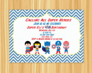 Custom Printable SUPER HEROES Birthday Party Invitation (Spiderman ...