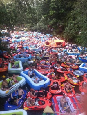 This has to be the most jam packed river ever. You could probably walk ...