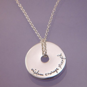 ... Gifts / Sterling Silver Quote Necklace - Wisdom, Courage, Strength