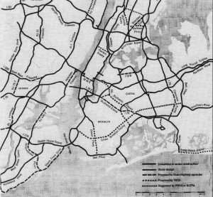 1964 Regional Plan Association map of expressways proposed to traverse ...