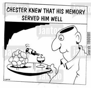 recalling cartoon humor: Chester knew that his Memory served him well.