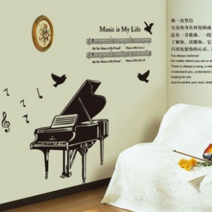 ... Instrument Piano Bird Music Dance Wall stickers Wall Mural Home Decor