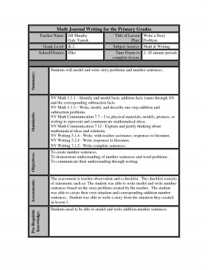 Math Lesson Plan Template K 3 Journal Writing For The Primary picture