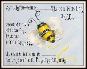 Bumble Bee Honey Bee print quote text blue yellow by AdoraArt, $10.00