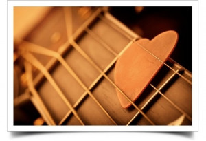 fretboard, frets, guitar, heart, pick, strings