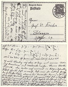 1915 postcard from one of the pioneers of commutative algebra, Emmy ...