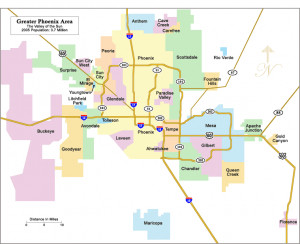 Phoenix Arizona and Surrounding Areas Map