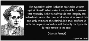 The hypocrite's crime is that he bears false witness against himself ...