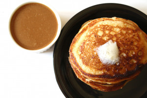 Banana Pancakes with Peanut Butter Syrup