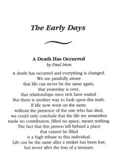 Death of a Loved One...