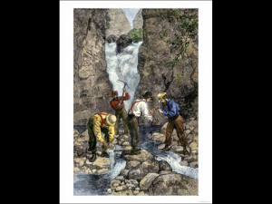 Prospectors Finding Gold in a Stream during the California Gold Rush