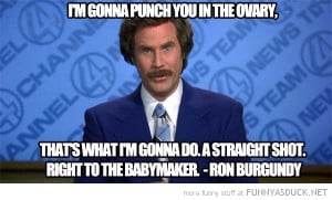 anchorman ron burgandy will ferrell quote punch ovary right in baby ...