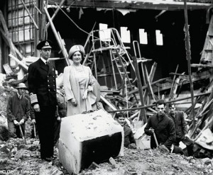 King George VI and Queen Elizabeth Bowes-Lyon among the rubble of a ...