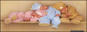 The Cutest Timeline Cover : 3 babies dressed like teddy bears on shelf