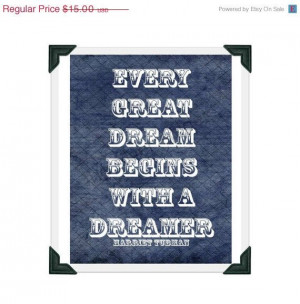 ... Dreamer - Harriet Tubman - Blue Art Print 8x10 - Inspirational Quote