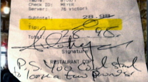 ... Seattle waitress posts a receipt from a rude customer on her Facebook