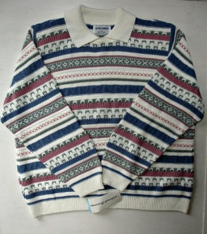 ... Dunner Fair Isle Sweater w/ Collar - Rose, Blue, Gray, Cream - Size L