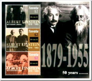 Commemorative stamp of Tagore with Albert Einstein...
