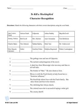 To Kill a Mockingbird Character Recognition and Quote Test