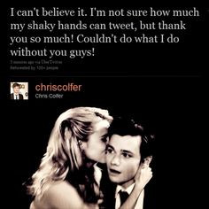 Chris Colfer's tweet to fans after his Golden Globe win for playing ...