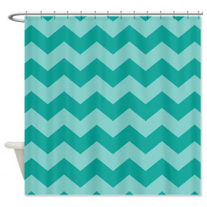 Teal Chevron Striped Shower Curtain